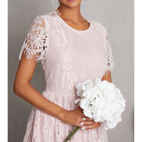 Pink Tie Open Back Fit & Flare Lace Midi Dress - Picture 4 of 6